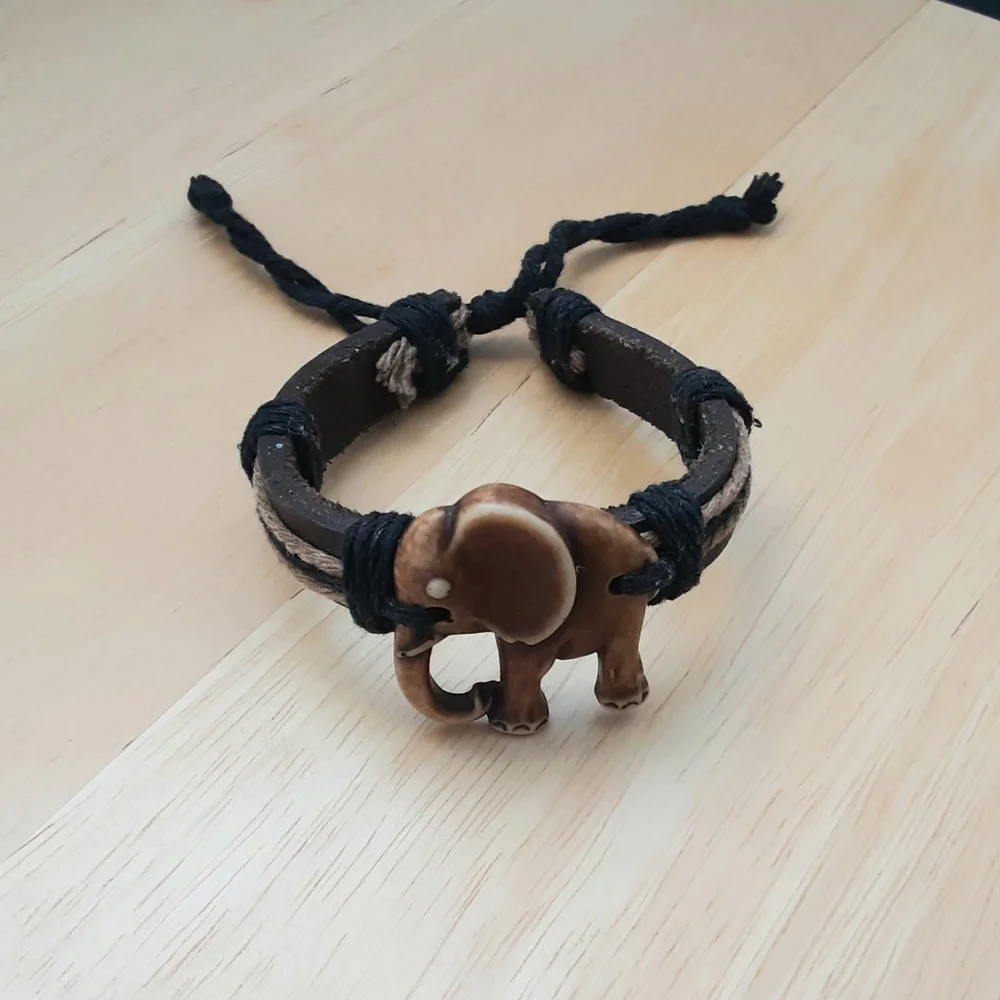 Elephant Bracelet, Leather and Cord,Unisex, Kids